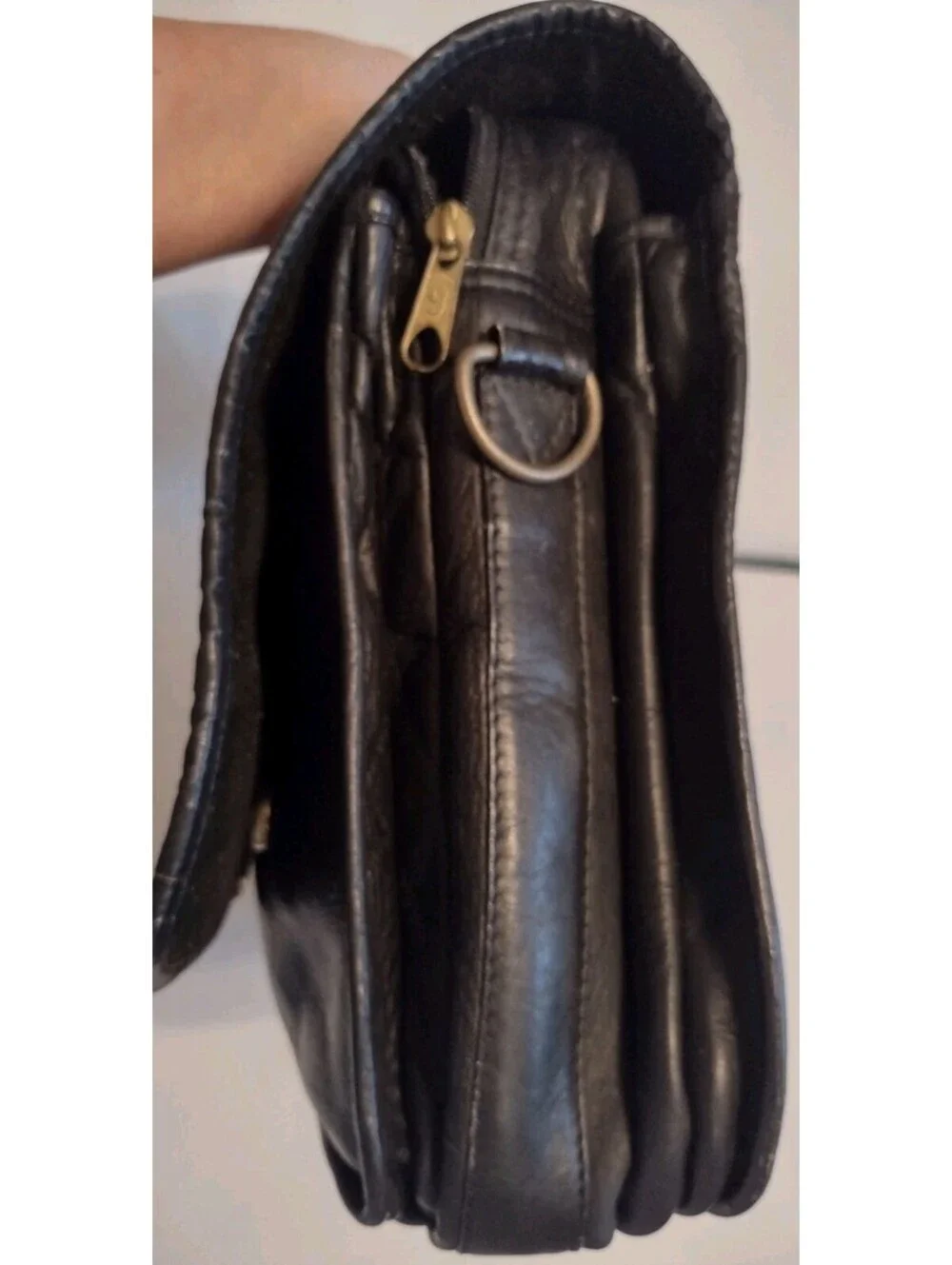 Vintage Black Leather Expandable Briefcase Portfolio Executive Lawyer Bag 17